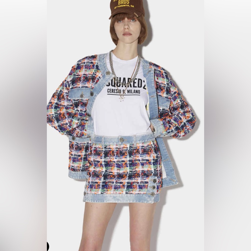 NEW! DSQUARED2 Multicolor Tweed Mini Skirt